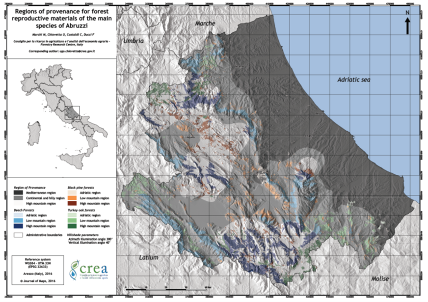 Regioni di provenienza dei materiali di moltiplicazione delle tre principali specie forestali dell’Abruzzo